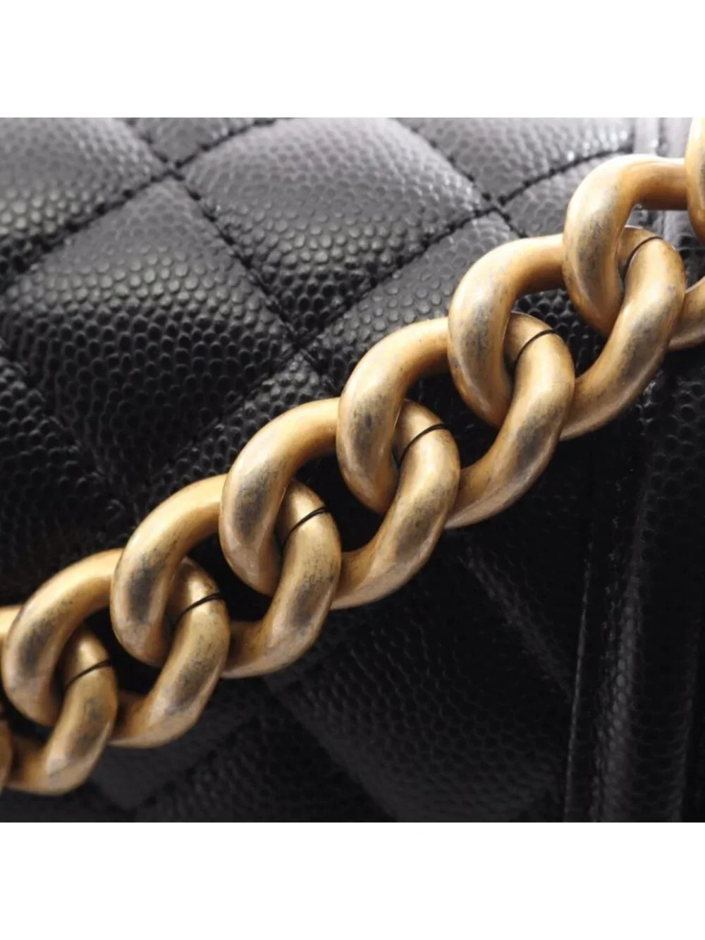 Chanel Shoulder Bag Boy Black Caviar Leather Chain